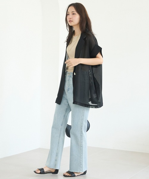 LAVEANGE（ラビアンジェ）の「【洗える】メッシュハーフスリーブジャケット（テーラードジャケット・レディース・ブラック/ベージュ/ネイビー・M/LL/3L/4L/5L）」の12枚目の写真