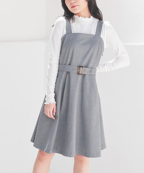 Honeys(ハニーズ)の「ベルト付ミニジャンスカ(ジャンパースカート・レディース・ベージュ/ミント/杢グレー/ブラック・L/M/S/SS)」の12枚目の写真