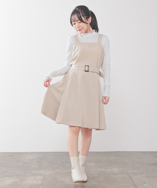 Honeys(ハニーズ)の「ベルト付ミニジャンスカ(ジャンパースカート・レディース・ベージュ/ミント/杢グレー/ブラック・L/M/S/SS)」の13枚目の写真