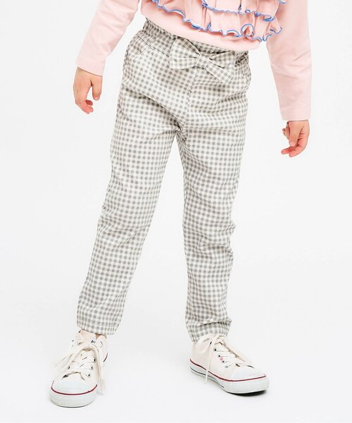 apres les cours（アプレレクール）の「【WEB限定/ジュニア対応】ウエストリボンニットツイルパンツ（その他パンツ・キッズ・ブルー/ラベンダー/チェック/ネイビー・120/110/100/90/130/80/140）」の4枚目の写真