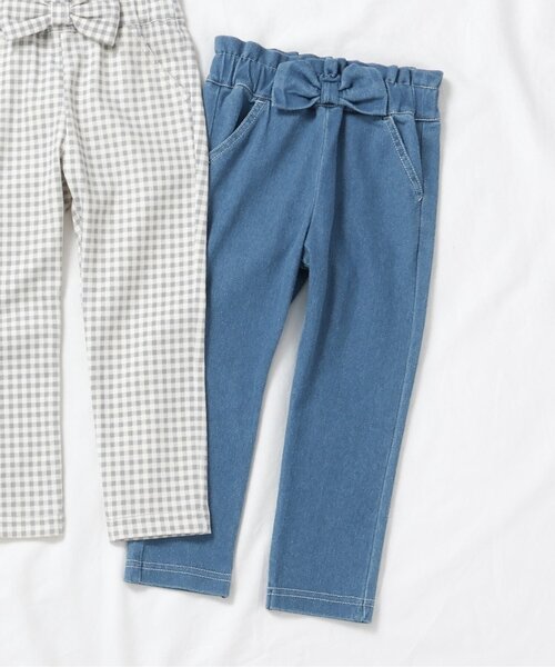 apres les cours（アプレレクール）の「【WEB限定/ジュニア対応】ウエストリボンニットツイルパンツ（その他パンツ・キッズ・ブルー/ラベンダー/チェック/ネイビー・120/110/100/90/130/80/140）」の2枚目の写真