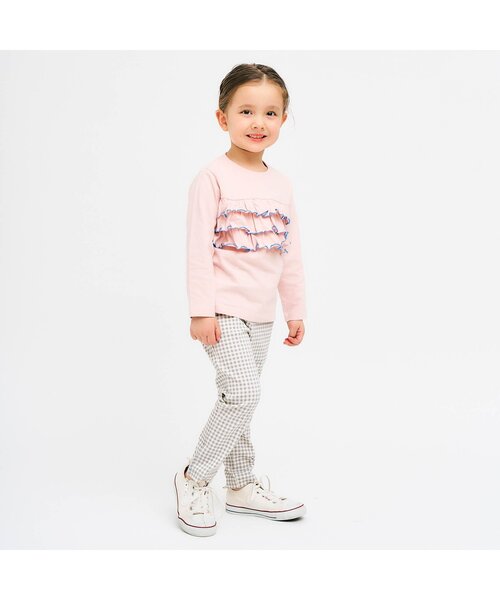 apres les cours（アプレレクール）の「【WEB限定/ジュニア対応】ウエストリボンニットツイルパンツ（その他パンツ・キッズ・ブルー/ラベンダー/チェック/ネイビー・120/110/100/90/130/80/140）」の15枚目の写真