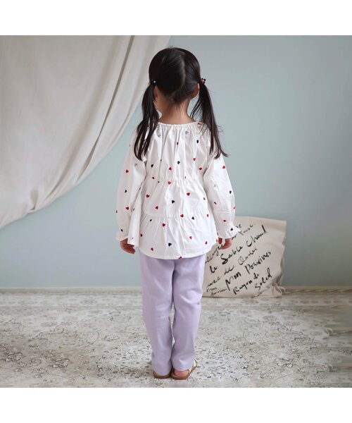 apres les cours（アプレレクール）の「【WEB限定/ジュニア対応】ウエストリボンニットツイルパンツ（その他パンツ・キッズ・ブルー/ラベンダー/チェック/ネイビー・120/110/100/90/130/80/140）」の19枚目の写真