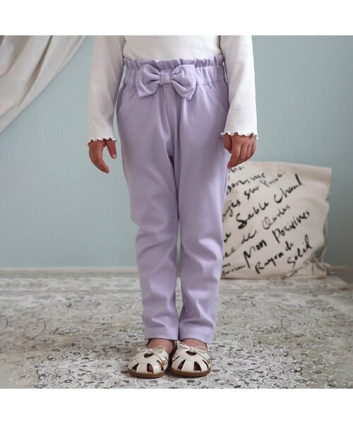 apres les cours（アプレレクール）の「【WEB限定/ジュニア対応】ウエストリボンニットツイルパンツ（その他パンツ・キッズ・ブルー/ラベンダー/チェック/ネイビー・120/110/100/90/130/80/140）」の20枚目の写真