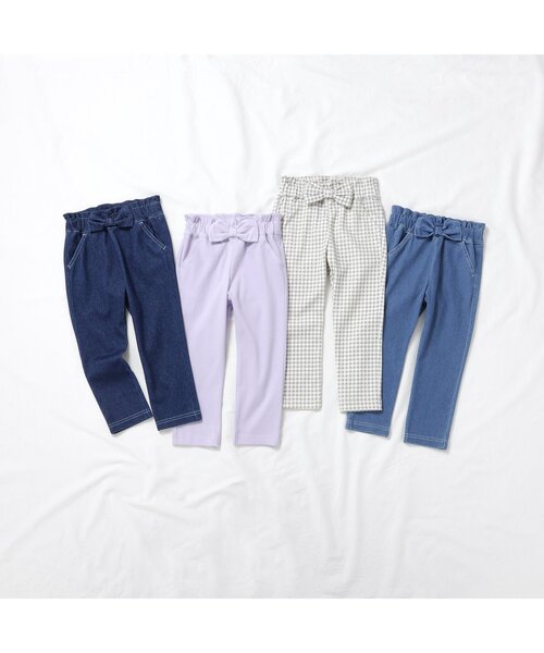apres les cours（アプレレクール）の「【WEB限定/ジュニア対応】ウエストリボンニットツイルパンツ（その他パンツ・キッズ・ブルー/ラベンダー/チェック/ネイビー・120/110/100/90/130/80/140）」の22枚目の写真