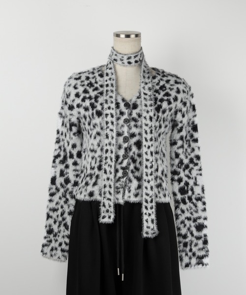 me+em select（ミームセレクト）の「【 チョーカータイ付き 】レオパードシャギーニットカーディガン ／ choker tie set leopard shaggy knit cardigan（カーディガン/ボレロ・レディース・ブラウン/ブラック・FREE）」の22枚目の写真