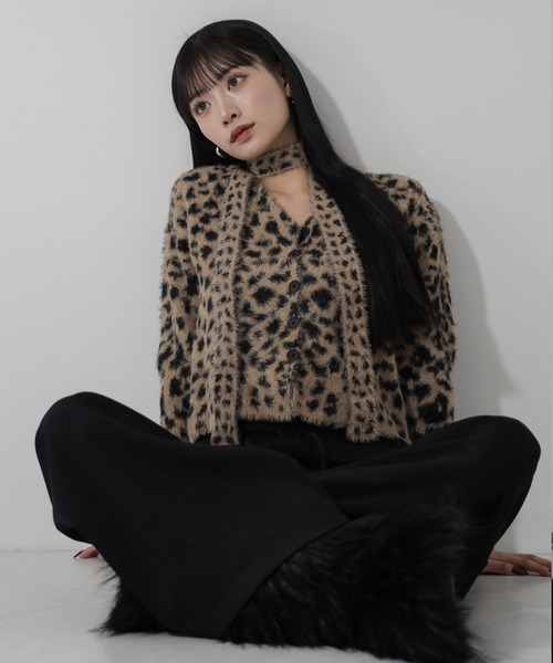 me+em select（ミームセレクト）の「【 チョーカータイ付き 】レオパードシャギーニットカーディガン ／ choker tie set leopard shaggy knit cardigan（カーディガン/ボレロ・レディース・ブラウン/ブラック・FREE）」の16枚目の写真