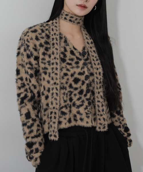 me+em select（ミームセレクト）の「【 チョーカータイ付き 】レオパードシャギーニットカーディガン ／ choker tie set leopard shaggy knit cardigan（カーディガン/ボレロ・レディース・ブラウン/ブラック・FREE）」の19枚目の写真