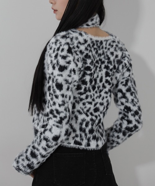 me+em select（ミームセレクト）の「【 チョーカータイ付き 】レオパードシャギーニットカーディガン ／ choker tie set leopard shaggy knit cardigan（カーディガン/ボレロ・レディース・ブラウン/ブラック・FREE）」の10枚目の写真