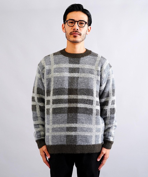 jiggys shop(ジギーズショップ)の「モヘア調ジャカードチェックニットセーター(ニット/セーター・メンズ・グレー/ブラック・SMALL/MEDIUM/LARGE)」の8枚目の写真