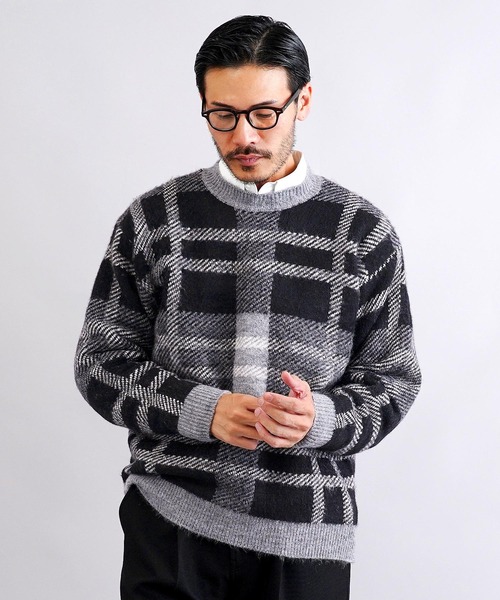 jiggys shop(ジギーズショップ)の「モヘア調ジャカードチェックニットセーター(ニット/セーター・メンズ・グレー/ブラック・SMALL/MEDIUM/LARGE)」の13枚目の写真