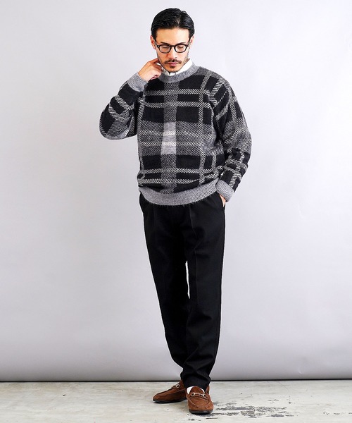 jiggys shop(ジギーズショップ)の「モヘア調ジャカードチェックニットセーター(ニット/セーター・メンズ・グレー/ブラック・SMALL/MEDIUM/LARGE)」の12枚目の写真