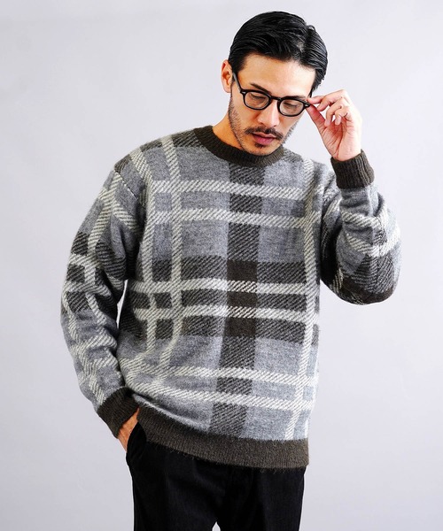 jiggys shop(ジギーズショップ)の「モヘア調ジャカードチェックニットセーター(ニット/セーター・メンズ・グレー/ブラック・SMALL/MEDIUM/LARGE)」の10枚目の写真