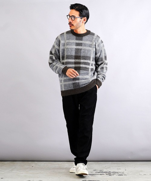 jiggys shop(ジギーズショップ)の「モヘア調ジャカードチェックニットセーター(ニット/セーター・メンズ・グレー/ブラック・SMALL/MEDIUM/LARGE)」の9枚目の写真