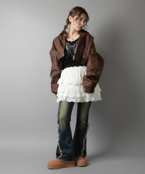 SPINNS（スピンズ）の「レースティアードミニスカート/スカパン/インナーパンツ付き（スカート・レディース・ホワイト/ブラック/アイボリー・ONESIZE）」の17枚目の写真