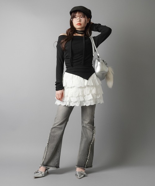 SPINNS（スピンズ）の「レースティアードミニスカート/スカパン/インナーパンツ付き（スカート・レディース・ホワイト/ブラック/アイボリー・ONESIZE）」の20枚目の写真