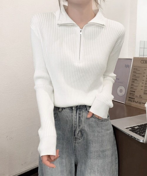 Miniministore(ミニミニストア)の「ニットトップス ハーフジップ 春秋冬(ニット/セーター・レディース・ブラック/ブラウン/レッド/ホワイト・FREE)」の14枚目の写真