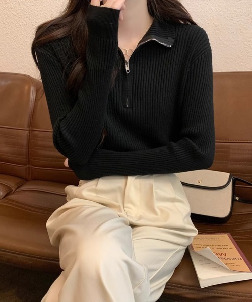 Miniministore(ミニミニストア)の「ニットトップス ハーフジップ 春秋冬(ニット/セーター・レディース・ブラック/ブラウン/レッド/ホワイト・FREE)」の17枚目の写真