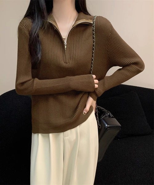 Miniministore(ミニミニストア)の「ニットトップス ハーフジップ 春秋冬(ニット/セーター・レディース・ブラック/ブラウン/レッド/ホワイト・FREE)」の18枚目の写真