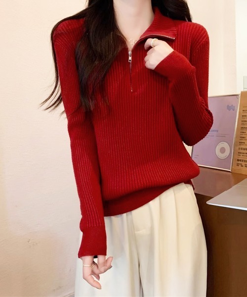 Miniministore(ミニミニストア)の「ニットトップス ハーフジップ 春秋冬(ニット/セーター・レディース・ブラック/ブラウン/レッド/ホワイト・FREE)」の19枚目の写真