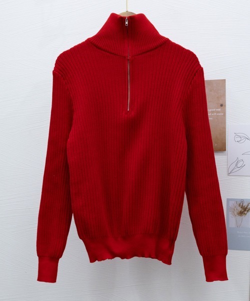 Miniministore(ミニミニストア)の「ニットトップス ハーフジップ 春秋冬(ニット/セーター・レディース・ブラック/ブラウン/レッド/ホワイト・FREE)」の9枚目の写真