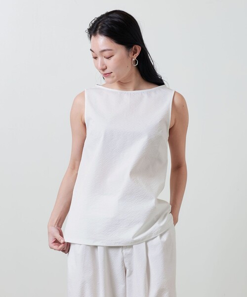 MARW UNITED ARROWS◆半袖ブラウス/FREE/ナイロン/クリーム/9116-699-0003 セール】＜MARW UNITED ARROWS＞シアサッカー ノースリーブ