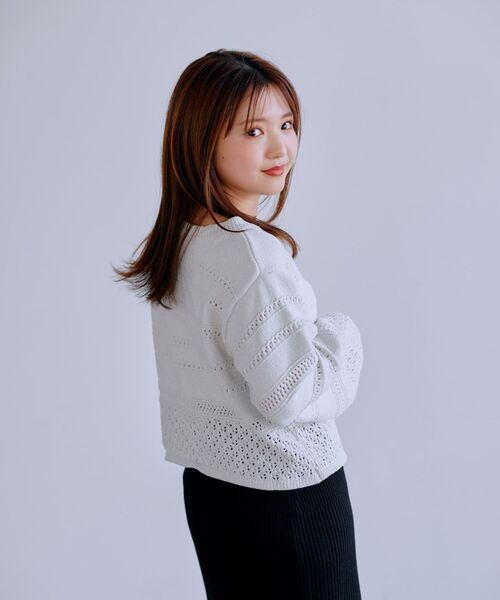 COHINA（コヒナ）の「ラメモールアイレットボーダーニット 【低身長・小柄女性】（ニット/セーター・レディース・ネイビー/パープル/ホワイト・ONE SIZE）」の5枚目の写真