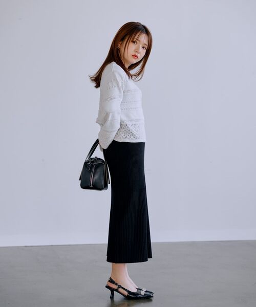 COHINA（コヒナ）の「ラメモールアイレットボーダーニット 【低身長・小柄女性】（ニット/セーター・レディース・ネイビー/パープル/ホワイト・ONE SIZE）」の7枚目の写真