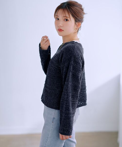 COHINA（コヒナ）の「ラメモールアイレットボーダーニット 【低身長・小柄女性】（ニット/セーター・レディース・ネイビー/パープル/ホワイト・ONE SIZE）」の9枚目の写真