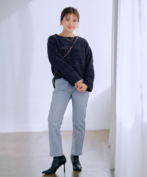 COHINA（コヒナ）の「ラメモールアイレットボーダーニット 【低身長・小柄女性】（ニット/セーター・レディース・ネイビー/パープル/ホワイト・ONE SIZE）」の10枚目の写真