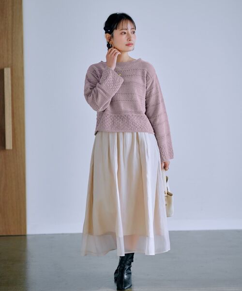 COHINA（コヒナ）の「ラメモールアイレットボーダーニット 【低身長・小柄女性】（ニット/セーター・レディース・ネイビー/パープル/ホワイト・ONE SIZE）」の14枚目の写真