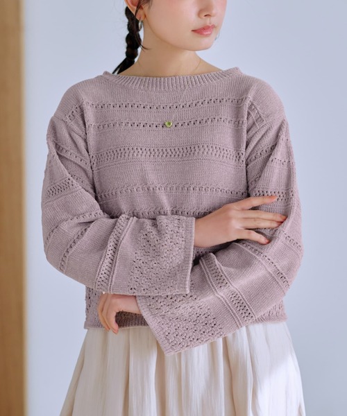 COHINA（コヒナ）の「ラメモールアイレットボーダーニット 【低身長・小柄女性】（ニット/セーター・レディース・ネイビー/パープル/ホワイト・ONE SIZE）」の3枚目の写真