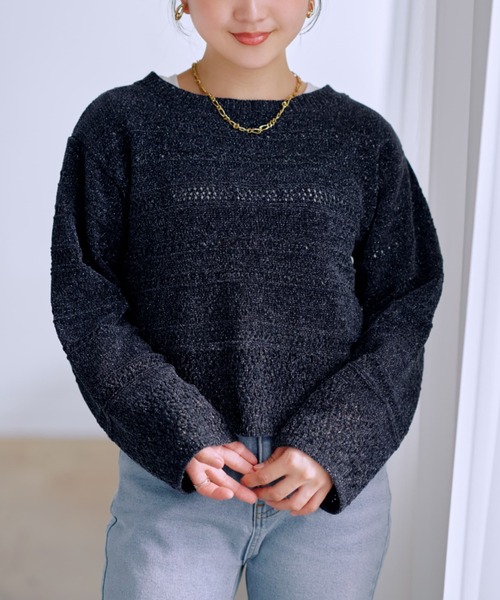 COHINA（コヒナ）の「ラメモールアイレットボーダーニット 【低身長・小柄女性】（ニット/セーター・レディース・ネイビー/パープル/ホワイト・ONE SIZE）」の2枚目の写真