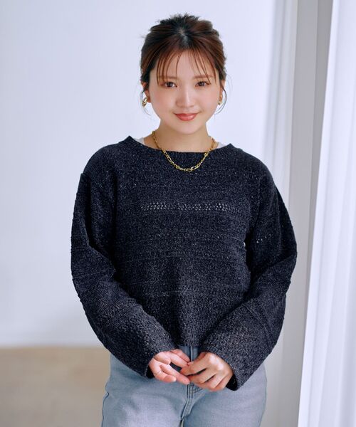COHINA（コヒナ）の「ラメモールアイレットボーダーニット 【低身長・小柄女性】（ニット/セーター・レディース・ネイビー/パープル/ホワイト・ONE SIZE）」の8枚目の写真