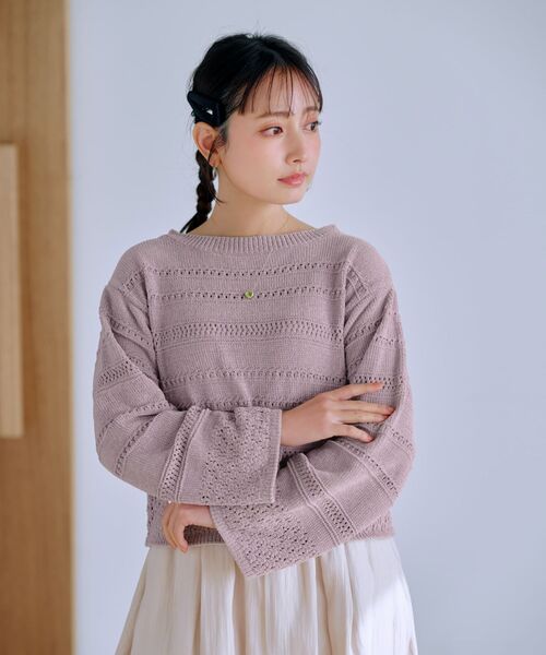 COHINA（コヒナ）の「ラメモールアイレットボーダーニット 【低身長・小柄女性】（ニット/セーター・レディース・ネイビー/パープル/ホワイト・ONE SIZE）」の12枚目の写真