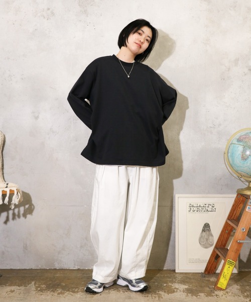 HARVESTY(ハーベスティ)の「HARVESTY / ハーベスティー JUMBO L/S TEE ジャンボ ロンT(Tシャツ/カットソー・レディース・ブラック/オフホワイト・1/2)」の1枚目の写真