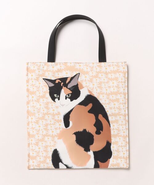 COOCO(クーコ)の「CAT BIGプリントフラットトートバッグ/A4対応(トートバッグ・レディース・ダークグレー/ベージュ/グリーン・FREE)」の2枚目の写真