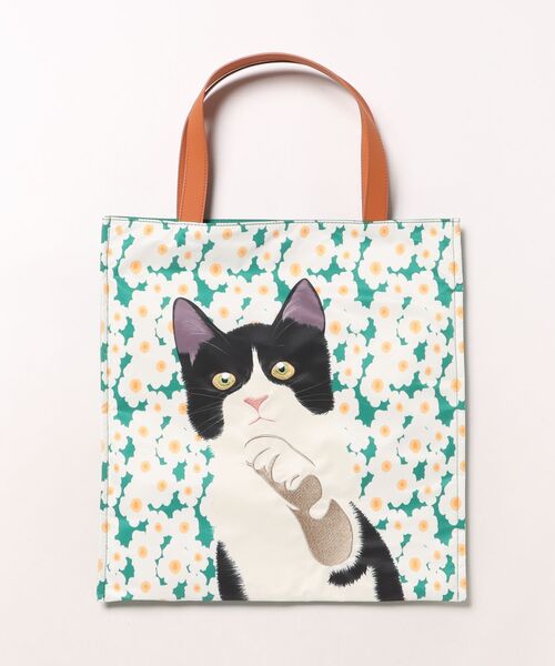 COOCO(クーコ)の「CAT BIGプリントフラットトートバッグ/A4対応(トートバッグ・レディース・ダークグレー/ベージュ/グリーン・FREE)」の3枚目の写真