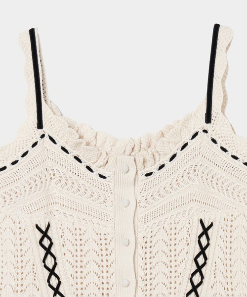 tanakadaisuke(タナカダイスケ)の「【tanakadaisuke/タナカダイスケ】lace up ribbon knit camisole/レースアップリボンニットキャミソール(キャミソール・レディース・ブラック/アイボリー・FREE)」の3枚目の写真