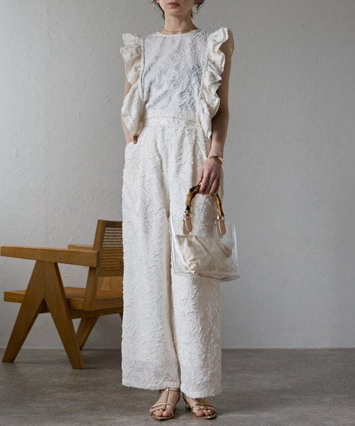 each（イーチ）の「フリンジジャガードタックパンツ（その他パンツ・レディース・ブラック/アイボリー・FREE）」の5枚目の写真