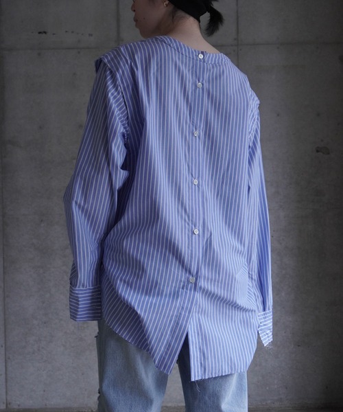 k3&co.（ケイスリーアンドコー）の「V NECK SHIRT（シャツ/ブラウス・レディース・ホワイト/ストライプ・ONE SIZE）」の9枚目の写真