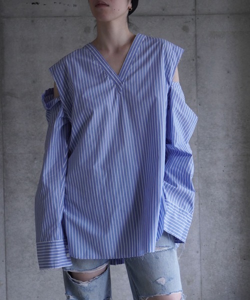 k3&co.（ケイスリーアンドコー）の「V NECK SHIRT（シャツ/ブラウス・レディース・ホワイト/ストライプ・ONE SIZE）」の10枚目の写真