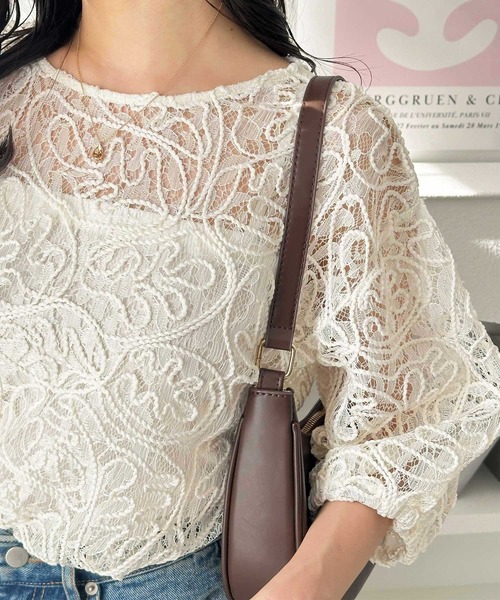 GeeRA（ジーラ）の「前後2WAYコードシアーレースプルオーバー（Tシャツ/カットソー・レディース・ベージュ/アイボリー/ブラック・LARGE/X-LARGE/MEDIUM）」の8枚目の写真