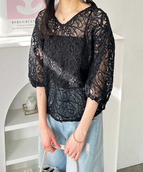 GeeRA（ジーラ）の「前後2WAYコードシアーレースプルオーバー（Tシャツ/カットソー・レディース・ベージュ/アイボリー/ブラック・LARGE/X-LARGE/MEDIUM）」の15枚目の写真