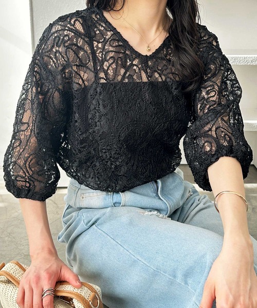 GeeRA（ジーラ）の「前後2WAYコードシアーレースプルオーバー（Tシャツ/カットソー・レディース・ベージュ/アイボリー/ブラック・LARGE/X-LARGE/MEDIUM）」の5枚目の写真