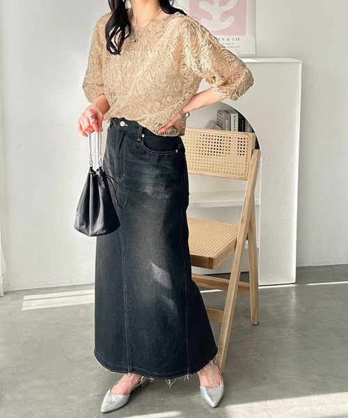 GeeRA（ジーラ）の「前後2WAYコードシアーレースプルオーバー（Tシャツ/カットソー・レディース・ベージュ/アイボリー/ブラック・LARGE/X-LARGE/MEDIUM）」の11枚目の写真