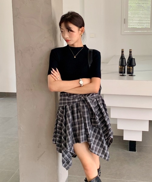 everycoco(エブリーココ)の「ヴィンテージチェック柄アシンメトリーミニスカート インナーパンツ付き(スカート・レディース・ブラック/ネイビー/イエロー/ブラック系その他・FREE)」の15枚目の写真