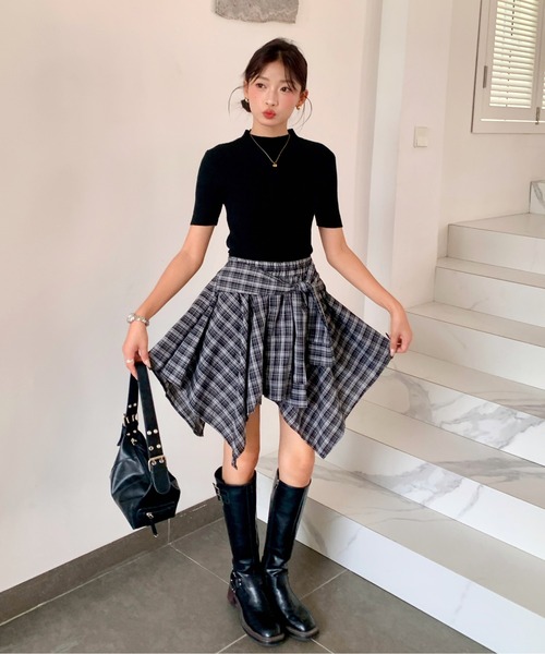 everycoco(エブリーココ)の「ヴィンテージチェック柄アシンメトリーミニスカート インナーパンツ付き(スカート・レディース・ブラック/ネイビー/イエロー/ブラック系その他・FREE)」の17枚目の写真