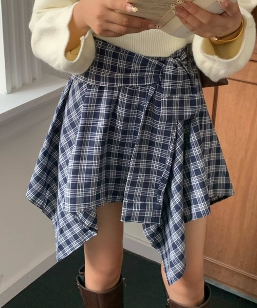 セール】ヴィンテージチェック柄アシンメトリーミニスカート インナー