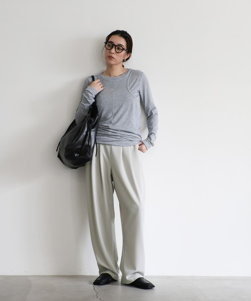 select MOCA（セレクトモカ）の「【丈長め】洗えるカットジョーゼットタックパンツ（スラックス・レディース・ブルー/ライトグレー/ブラック・SMALL/MEDIUM）」の21枚目の写真